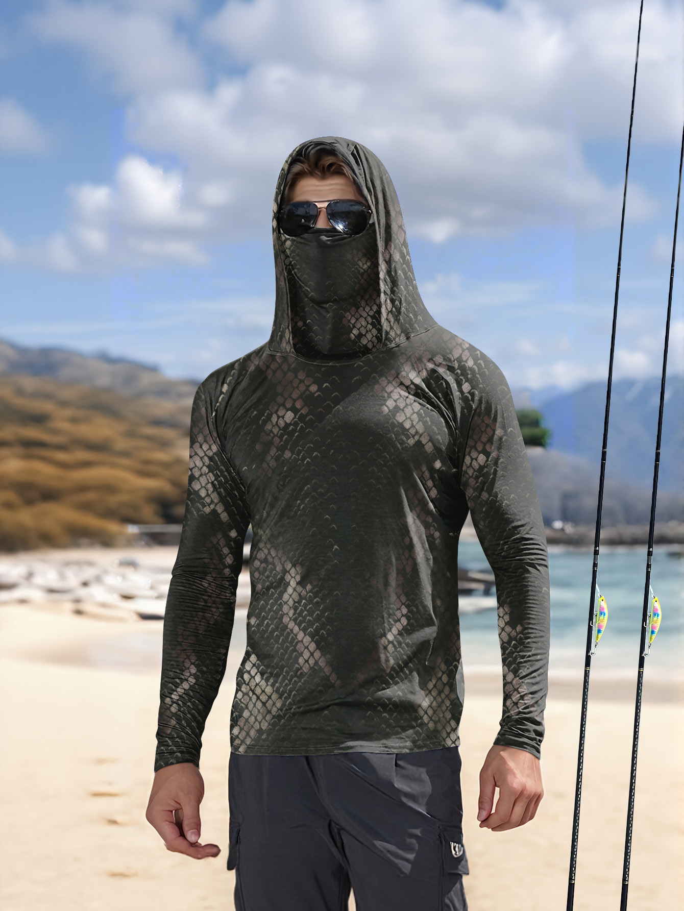 Fishing Hoodie - Erkek Balıkçılık Kapüşonlu Uzun Kollu Kamuflaj